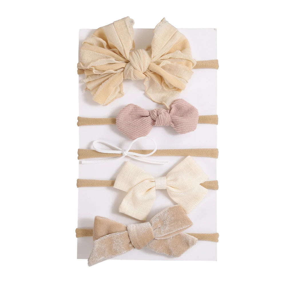 Top Trends: 5Pcs / Lot Baby Headband For Baby Girls Soft Nylon Elastic Solid Color Hairband Print Hair Bow Kids Headwear Baby Hair Accessories Shoppable Styles