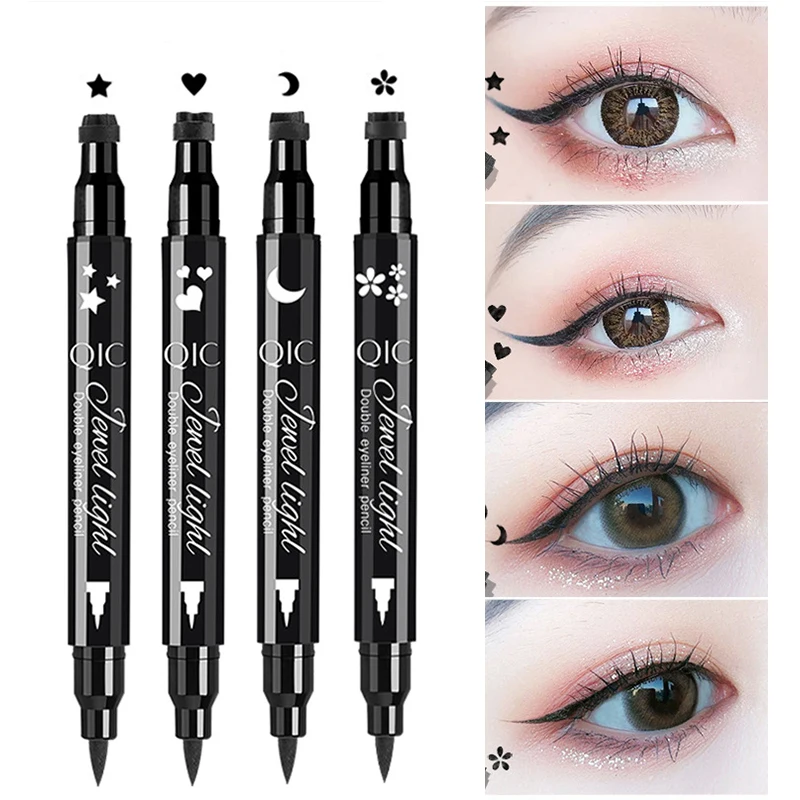 Top Trends: Double Head Triangle Star Heart Smile Liquid Eyeliner Pen Black Red Stamp Makeup Seal Eyeliner Pencil Waterproof Cosmetic Shoppable Styles - Image 4