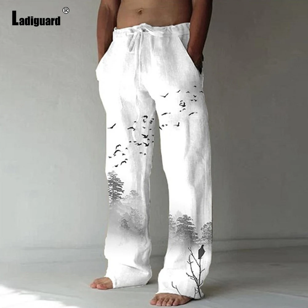 Top Trends: Plus Size 5xl Mens Loose Pants 2023 Summer Casual Linen Pants Male Fashion Print Trouser Men Patchwork Drawstring Leisure Pant Shoppable Styles