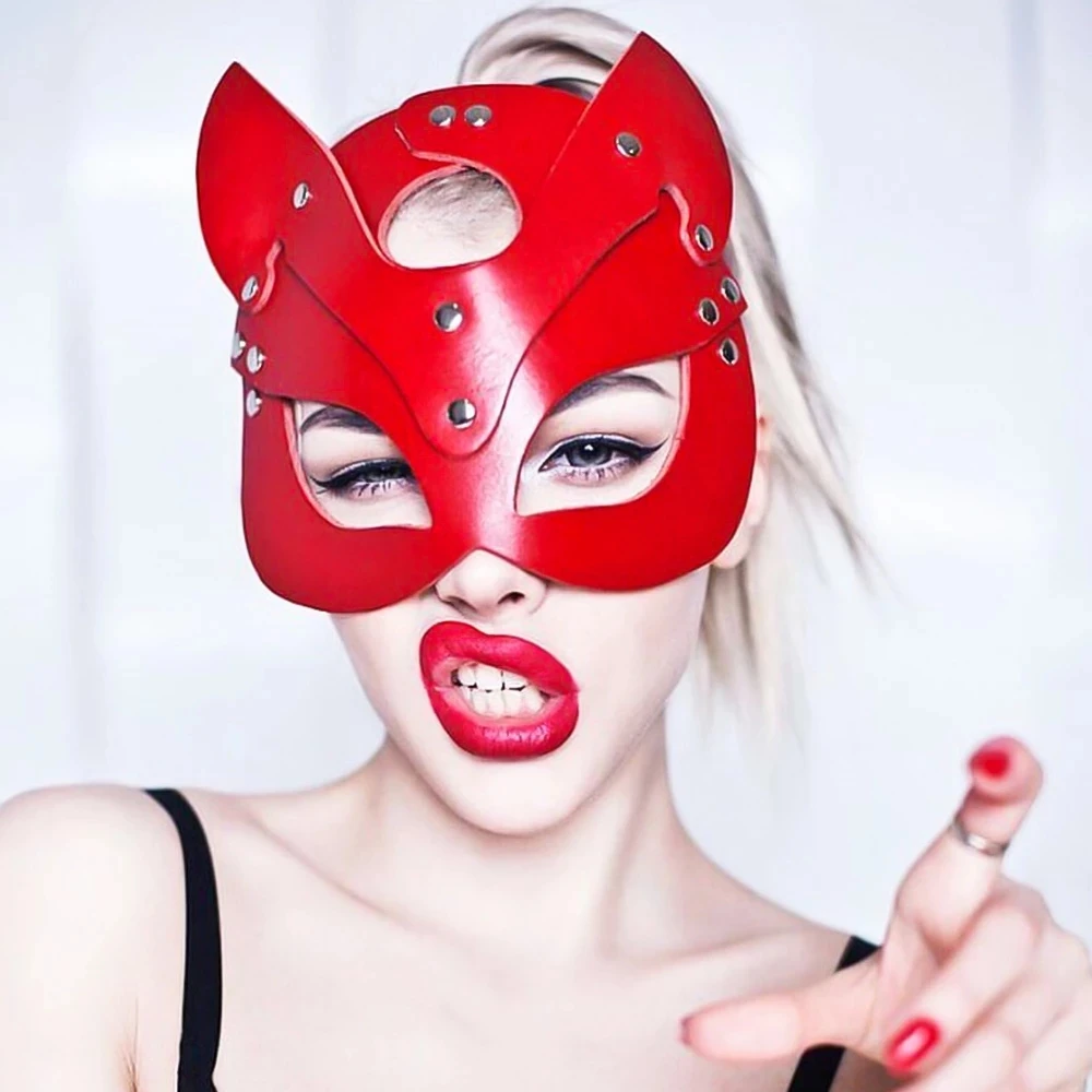 Top Trends: Fullyoung Sexy Woman PU Leather Cat Mask Festival Rave Cat Head White Cosplay Face Adult Halloween Masquerade Party Rave Masks Shoppable Styles