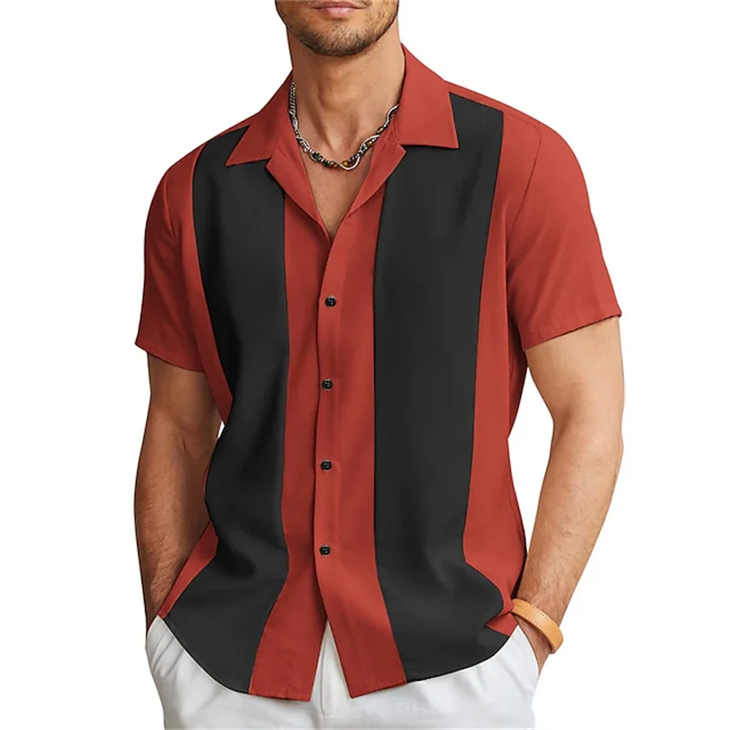 Top Trends: 2023 New Men's Shirts Bowling Shirts Button Shirts Summer Casual Red Short-sleeved Color Matching Lapels Street Clothing Fashion Shoppable Styles