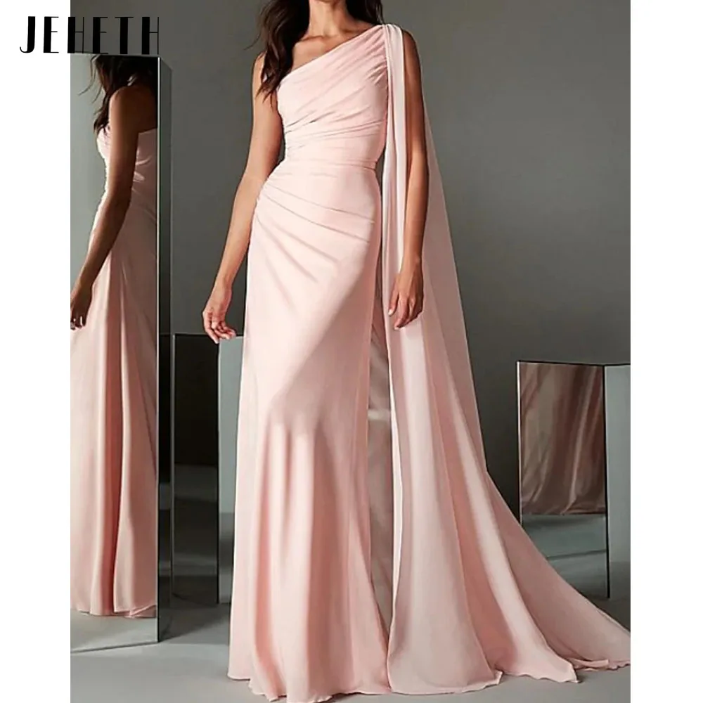 Top Trends: JEHETH Elegant Pink Mermaid Evening Dress One Shoulder Pleated Sleeveless Sweep Train Chiffon Party Dresses فساتين السهرة Shoppable Styles