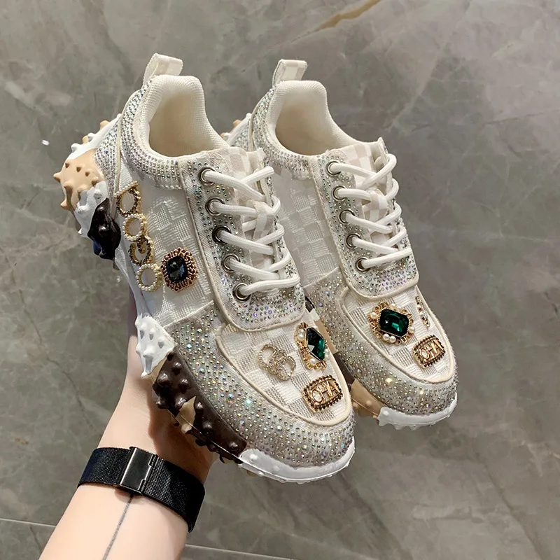 Top Trends: Women&#039;s Sneakers Spring Autumn Fashion Luxury Rhinestone Ladies Shoes 2023 New Outdoor Platform Female Sports Shoes Vulcanized Shoppable Styles