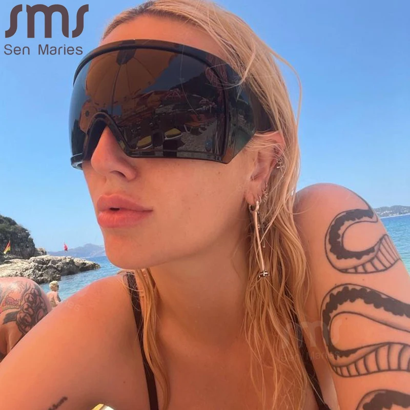 Top Trends: Oversized Punk One-piece Sunglasses Goggle New Women Men Luxury Brand Designer Sun Glasses Female Surround 2000&#039;S Shades Eyewear Shoppable Styles