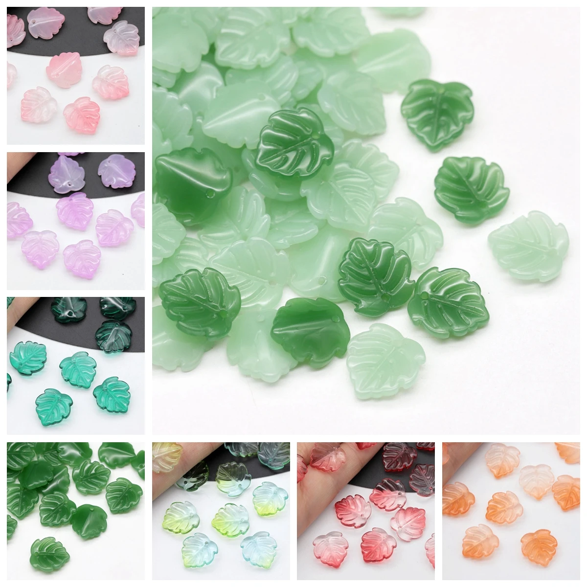 Top Trends: 10pcs Green Leaf Shape 14x15mm Handmade Lampwork Glass Petal Pendants Loose Beads For Jewelry Making DIY Crafts Findings Shoppable Styles