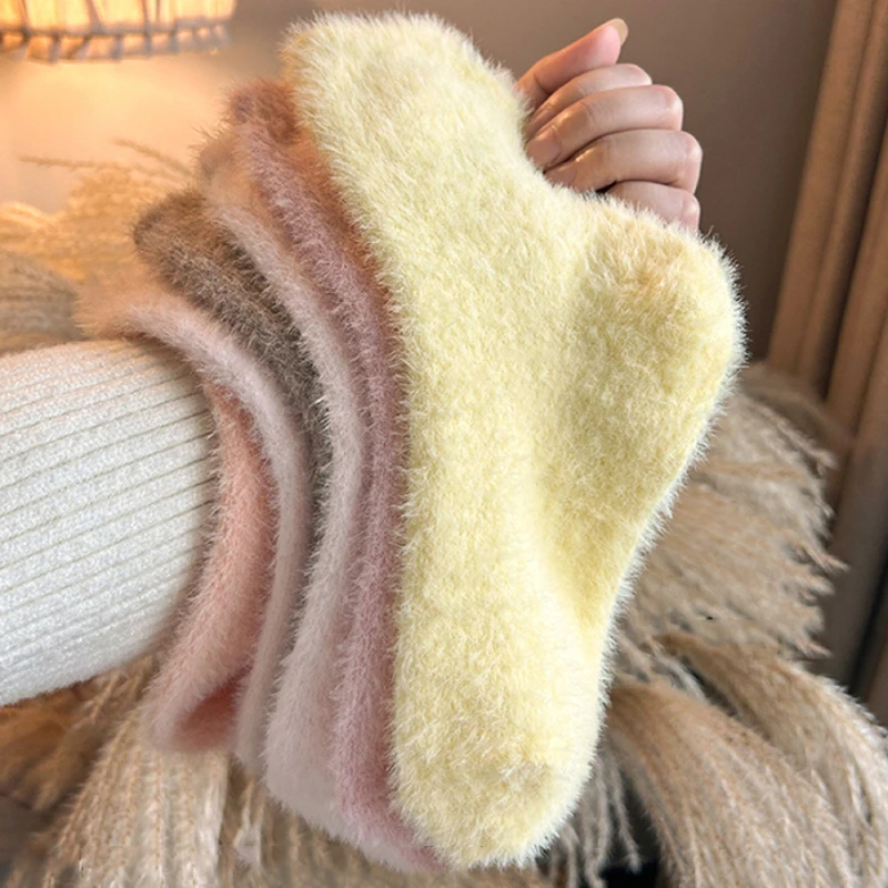 Top Trends: Solid Cozy Mink Velvet Socks Women Autumn Winter Hosiery Thicken Warm Pure Color Sleep Bed Floor Home Fluffy Harajuku Girl Sock Shoppable Styles