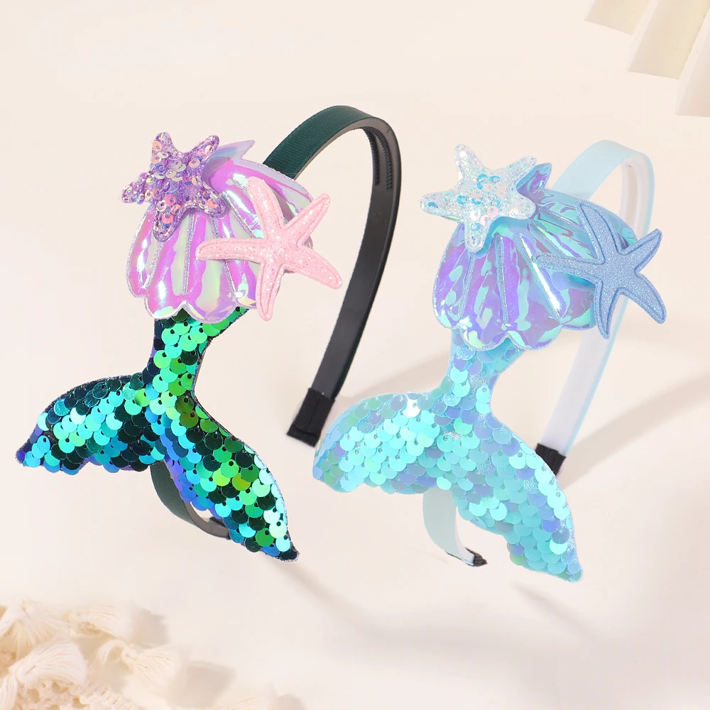 Top Trends: Girl Mermaid HairBand Shining Sequins Starfish Cartoon Hairband My Princess Creative Sweet Handmade Headwear 1PC Hair Accessory Shoppable Styles