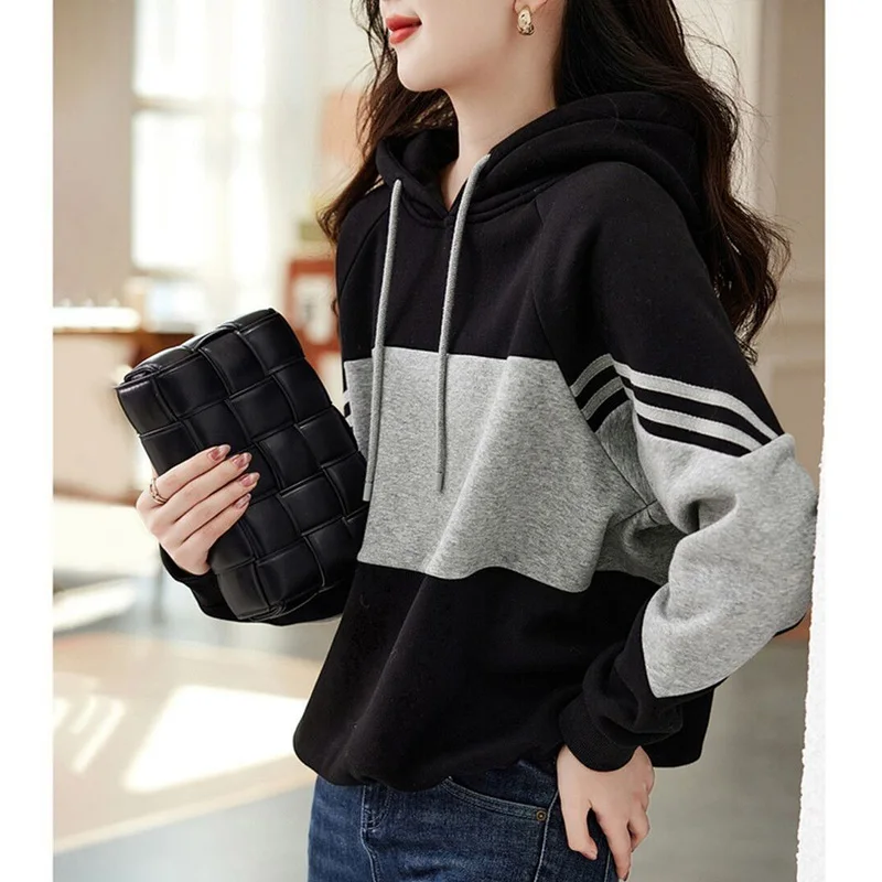 Top Trends: Fashion Hooded Spliced Loose Korean Hoodies Female Clothing 2023 Autumn New Oversized Casual Tops All-match Commute Sweatshirts Shoppable Styles - Image 3