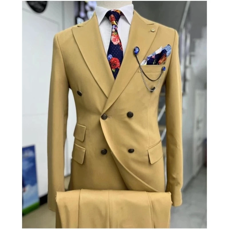 Top Trends: Double Breasted Men Suits African Blazer Double Breasted Peaked Lapel Costume Hombres Coat Pants Two Piece Casual Jacket 수트재킷 Shoppable Styles