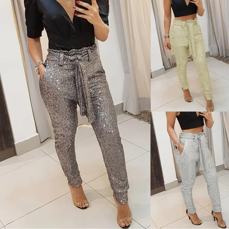 Top Trends: The New 2022 Ladies Pants Haroun Pants Pencil Pants Panty Sequins Fashion Model Shoppable Styles