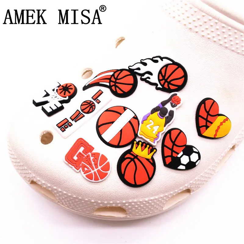 Top Trends: 1pcs I Love Basketball PVC Shoe Buckle Heart Crown Designer Shoes Charms Accessory Clogs Decorations Clips Unisex Gift Shoppable Styles