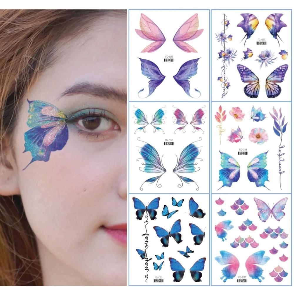 Top Trends: Glitter Butterfly Tattoo Temporary Waterproof Body Sticker Gradient Color Face Make Up Festival Accessories Disposable Tatto Shoppable Styles