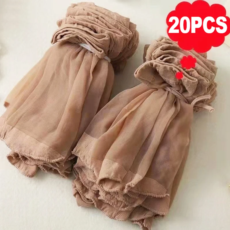 Top Trends: 10Pairs / lot Skin Color Transparent Thin Crystal Silk Socks Women Spring Summer Short Ankle Sock Female High Elasticity Nylon Sox Shoppable Styles