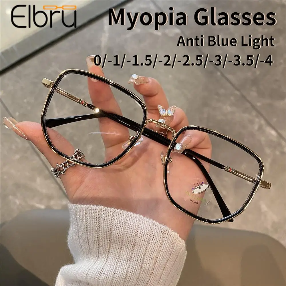 Top Trends: Elbru Oversized Square Myopia Glasses Women Men Fashion Block Blue Light Prescription Nearsighted Optical Glasses 0-0.5-1-1.25-6 Shoppable Styles