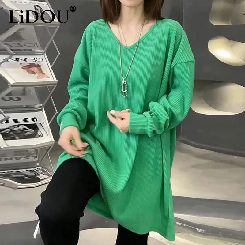 Top Trends: Autumn Winter V Neck Solid Color Loose Casual Sweatshirt Ladies Oversized Fashion All-match Top Women Pullovers Female Clothes Shoppable Styles