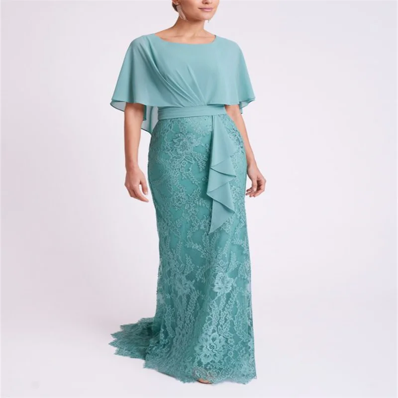 Top Trends: MULONG Mermaid Plus Size Mother Of The Bride Dress O Neck Chiffon Short Sleeves Lace Sweep Train Party Evening Gowns Latest Arri Shoppable Styles