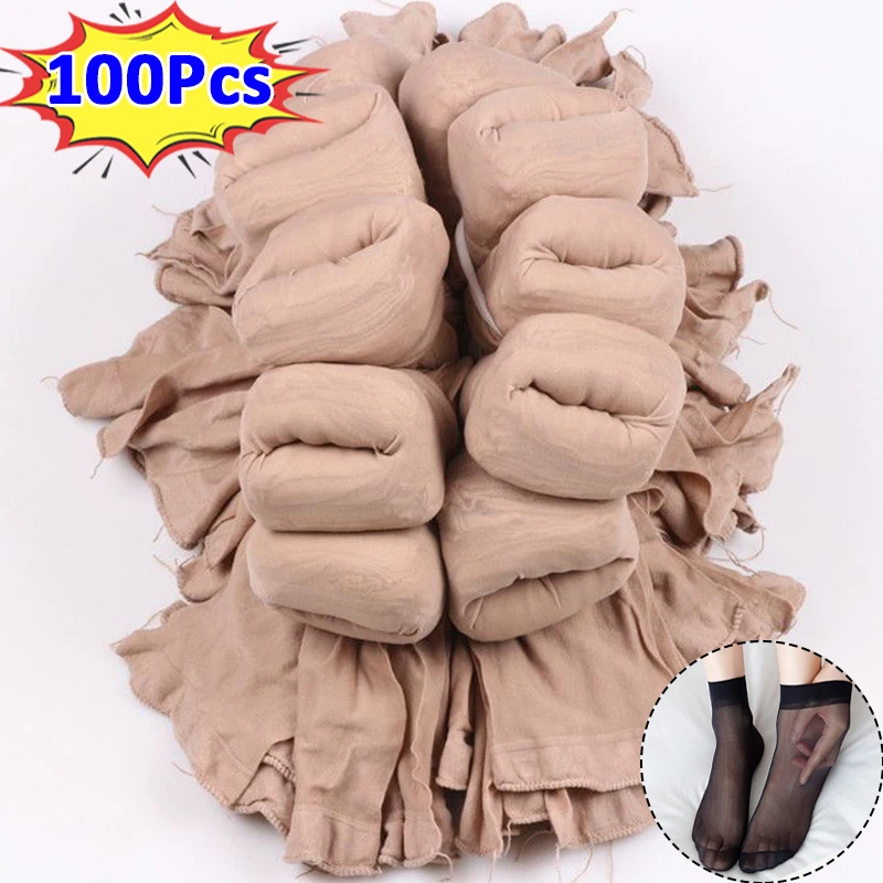 Top Trends: 100Pcs Summer Silk Socks Women Transparent Ultrathin Socks Crystal Short Ankle Meias Thin Solid Casual Elastic Sox Wholesale Shoppable Styles