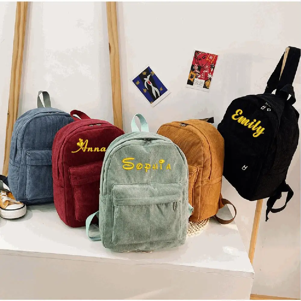 Top Trends: Personalised Embroidery Simple Backpack Corduroy School BackpacksSolid Color Casual Backpack School Bookbag Travel Backpack Shoppable Styles