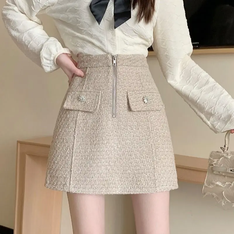 Top Trends: Women Autumn Korean New High Waist Short Skirt Commuting Fashion Solid Button Zipper Wrap Hip Skirt Leisure Versatile Half Skirt Shoppable Styles