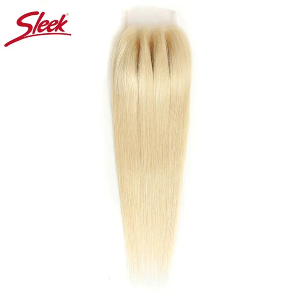 Top Trends: Sleek Blond 613 Lace Closure Orange Frontal Peruvian Straight Human Hair Remy Hair Swiss Lace Closure Shoppable Styles