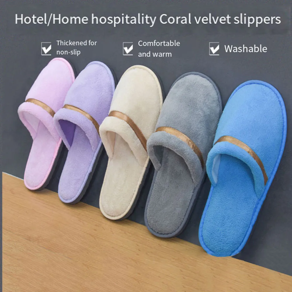 Top Trends: Coral Fleece Disposable Slippers Simple Fashion Unisex Slippers Hotel Travel Portable Solid Color Slippers Home Guest Slippers Shoppable Styles