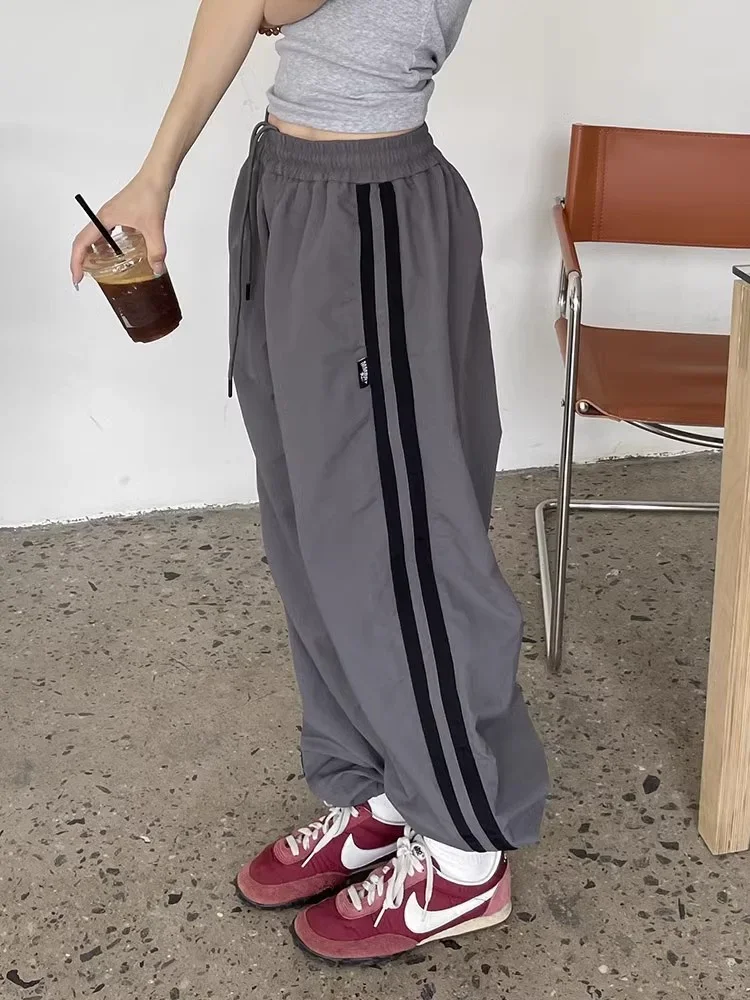 Top Trends: QWEEK Y2K Vintage Yellow Sweatpants Women Streetwear Hip Hop Quick Dry Gray Joggers Oversize American Retro Striped Track Pants Shoppable Styles - Image 4