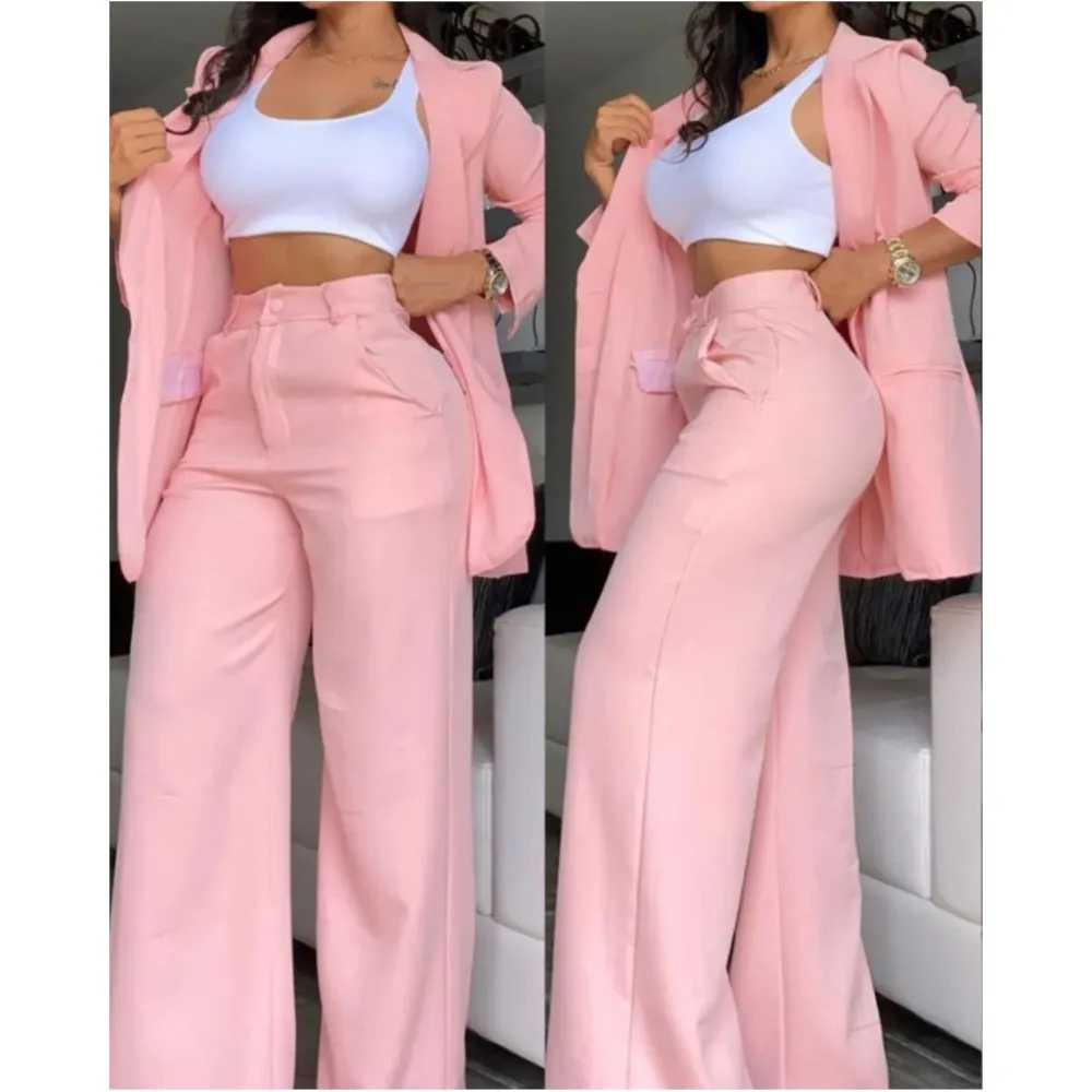 Top Trends: Elegant Autumn Women's Blazer & Pants Two Piece Set Female Outifits Fashion Notched Collar Coat & Pocket Design OL Trouser Suit Shoppable Styles