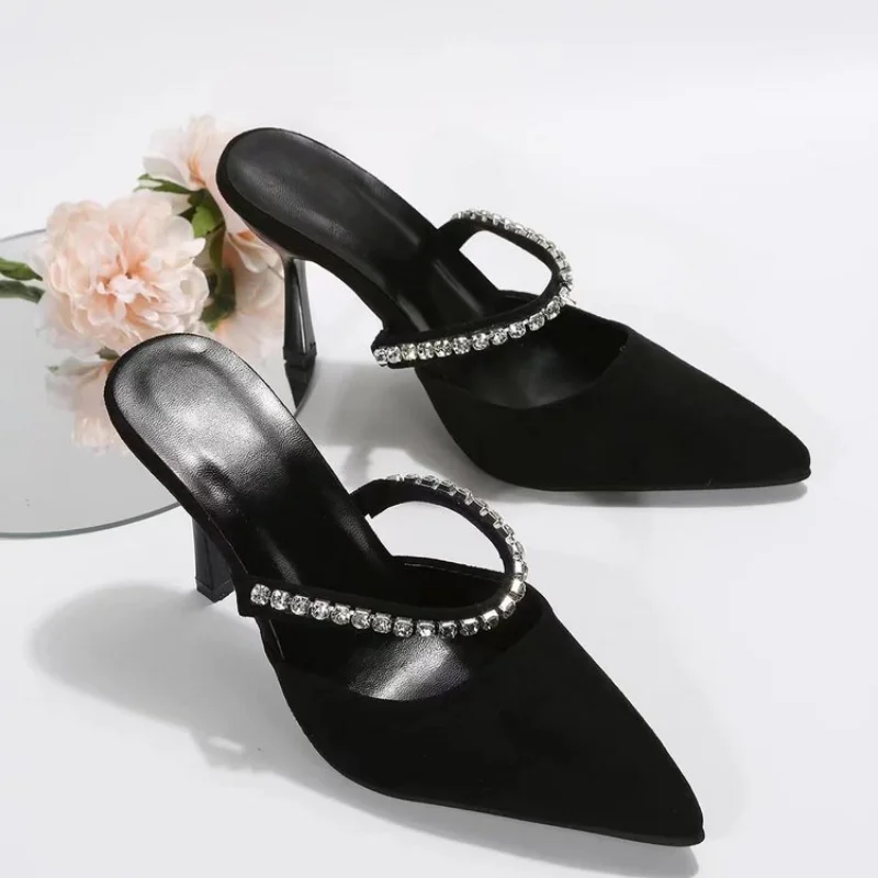 Top Trends: Black High-heeled Shoes Women's 2022 Spring New Women's Shoes Stiletto Pointed Toe Pumps Satin Rhinestone Glitter Mules Pumps Shoppable Styles - Image 4