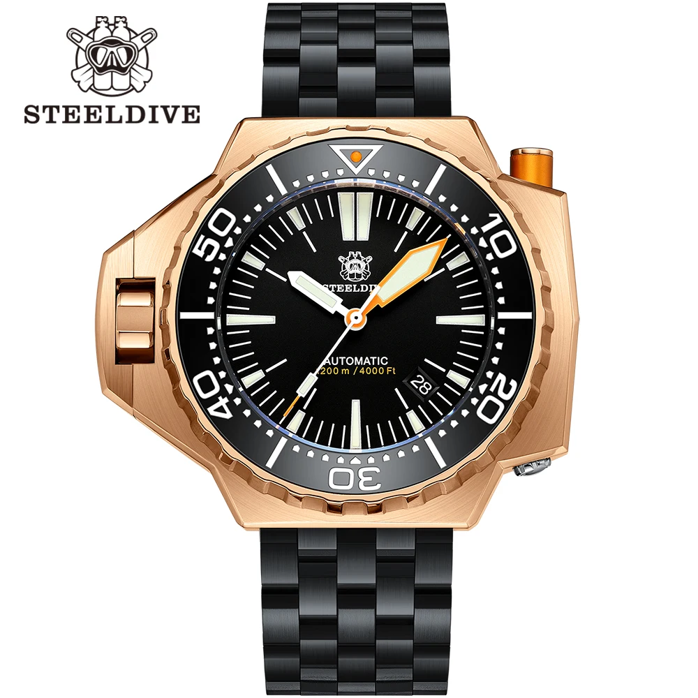 Top Trends: Bronze Mechanical Watch STEELDIVE SD1969S Bidirectional Bezel 120Bar Water Resistant Dive Wristwatches For Men Swiss Luminous Shoppable Styles