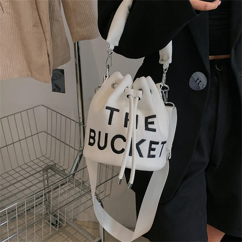 Top Trends: Plush Bucket Bags For Women 2022 New Luxury Designer Handbag Fashion Letter Print High Quality Cute Crossbody Shoulder Bag Woman Shoppable Styles - Image 4