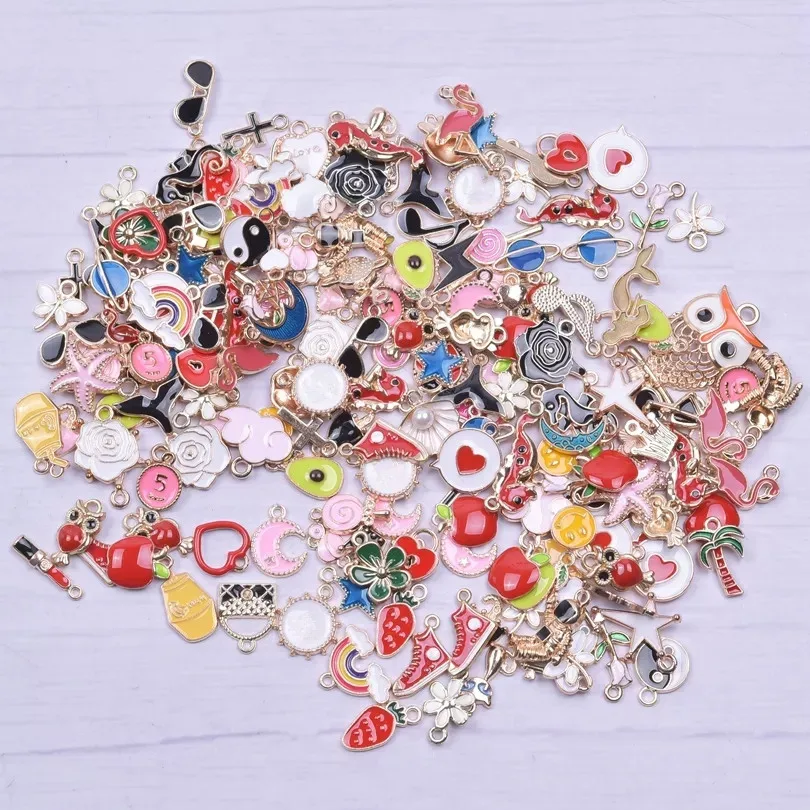 Top Trends: 30 / 50 / 100pcs Random Mix Cute Floating Charms For Jewelry Making Supplies DIY Lockets Components Flowers Heart Charm Accessories Shoppable Styles