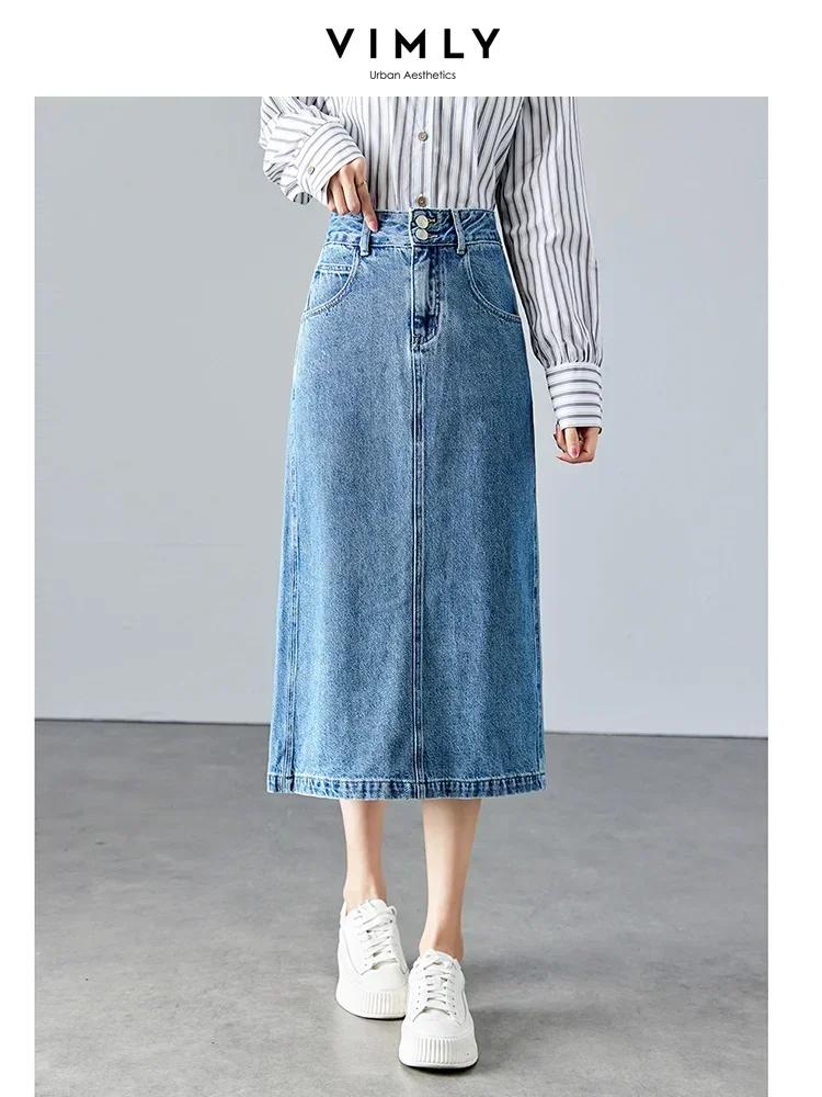 Top Trends: Vimly Cotton Split Midi Blue Denim Skirts For Women Casual Straight Female Jeans Skirt 2023 Autumn New Woman Clothing 72059 Shoppable Styles