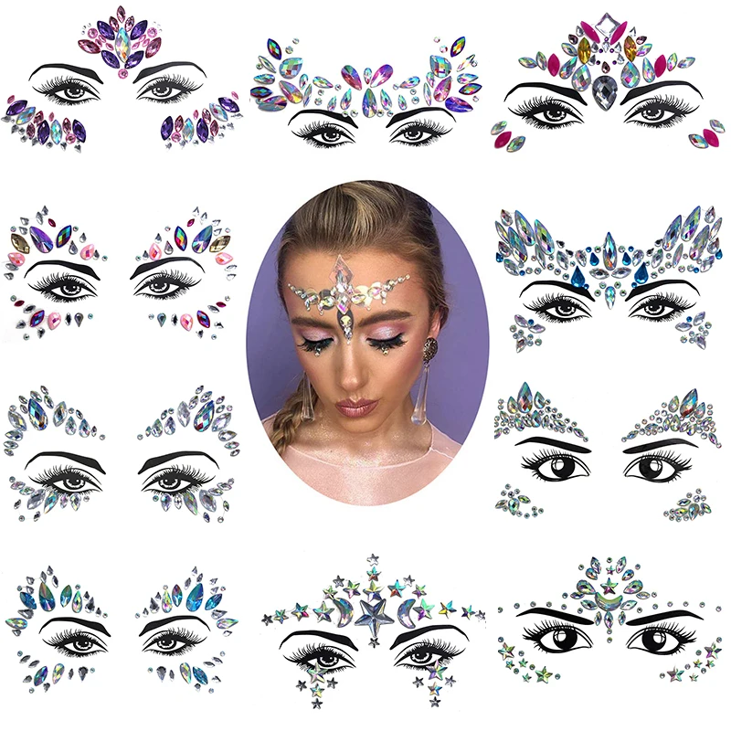 Top Trends: DIY 3D Shiny Crystal Face Sticker Tattoo Music Festival Rhinestone Eyebrow Tattoo Sticker Carnival Party Face Decoration Jewels Shoppable Styles