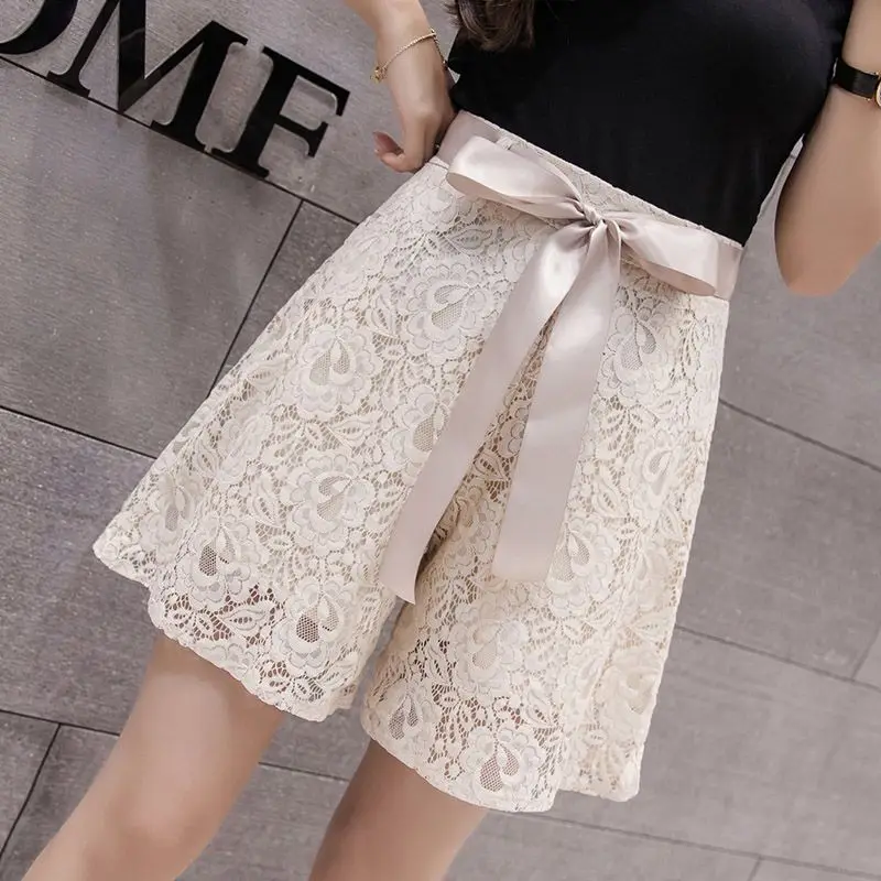 Top Trends: Summer New Lace Loose Shorts High Waist Solid Color Patchwork Bow Wide Leg Pants Korean Fashion Women Clothing Shoppable Styles