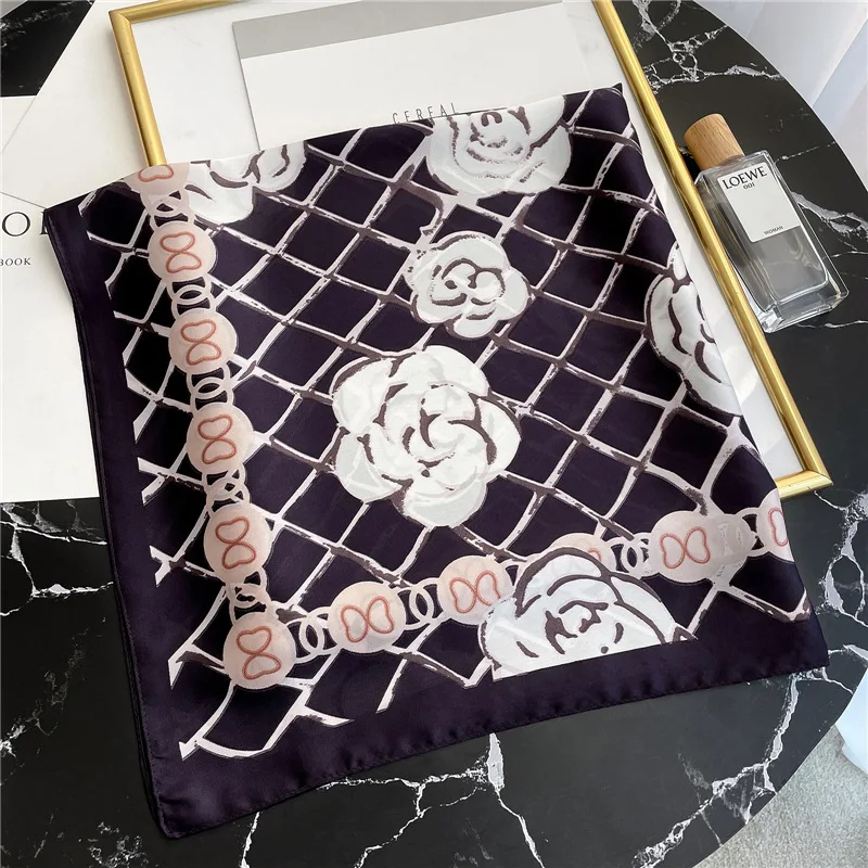 Top Trends: Luxury Brand Silk Scarf Women Square Hijab Scarves Satin Neckerchief Hair Ribbons Headband Print Bufandas Female Foulard Bandana Shoppable Styles