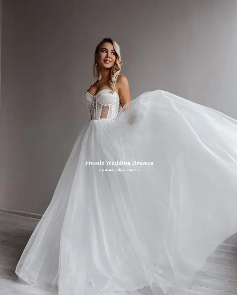 Top Trends: Fivsole Sweetheart Sleeves Wedding Dress Lace Back Bohemian Tulle A-line Bride Gown Lace Beaded Saudi Arabia Vestido De Novia Shoppable Styles - Image 3