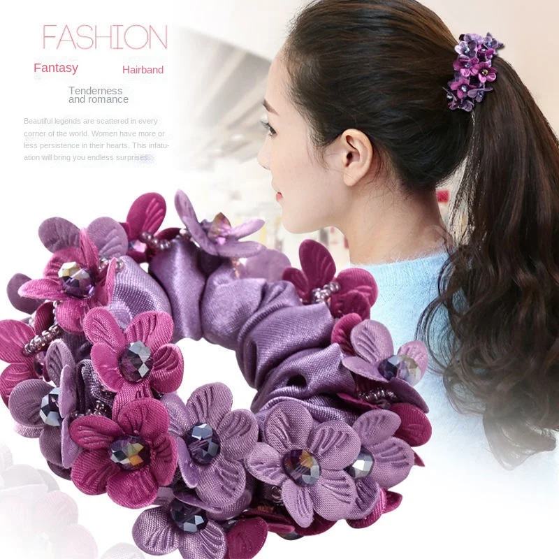 Top Trends: Elegant Large Flower Scrunchie Pearl Crystal Hair Ring Rubber Band Bun Fabric Elastique Scrunchie Korean Accessories 곱창밴드 Shoppable Styles