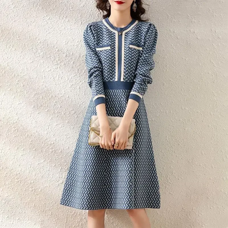 Top Trends: Autumn Winter Sweater Dress Luxurious Knitted Long Sleeve Dress French Party Dress Designer Korean Fashion New Slim Fit Shoppable Styles