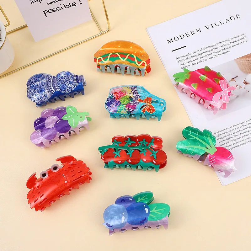 Top Trends: Fashion Double-Sided Printed Cartoon Fruit Hair Claw Clip Acrylic Cute Food Hair Clips Gift For Girls Headwear Accessories Women Shoppable Styles