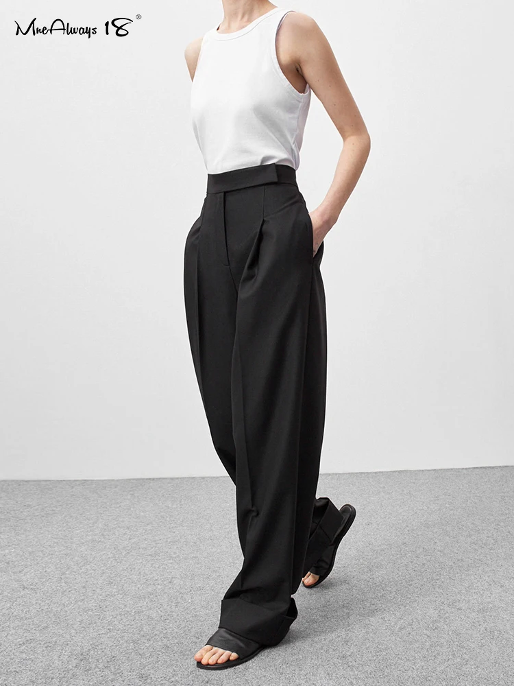 Top Trends: Mnealways18 Spring Summer Black Ladies Office Trousers Womens High Waist Pants Pockets Female Pleated Wide Legs Pants Solid 2024 Shoppable Styles