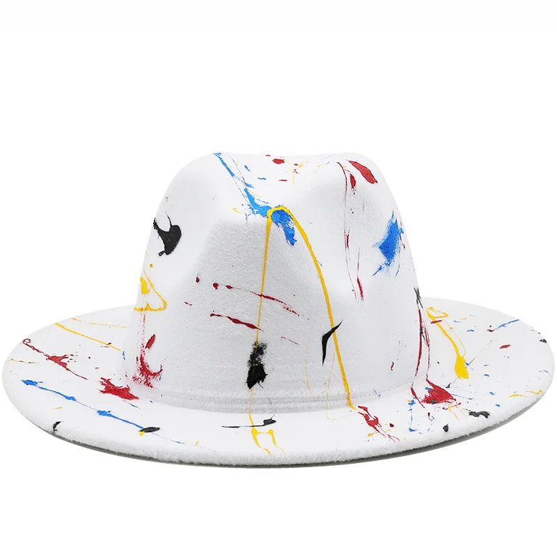 Top Trends: Wool Women Men Graffiti Fedora Hat For Winter Autumn Elegant Lady Gangster Trilby Felt Homburg Church Jazz Hat 55-58CM Shoppable Styles