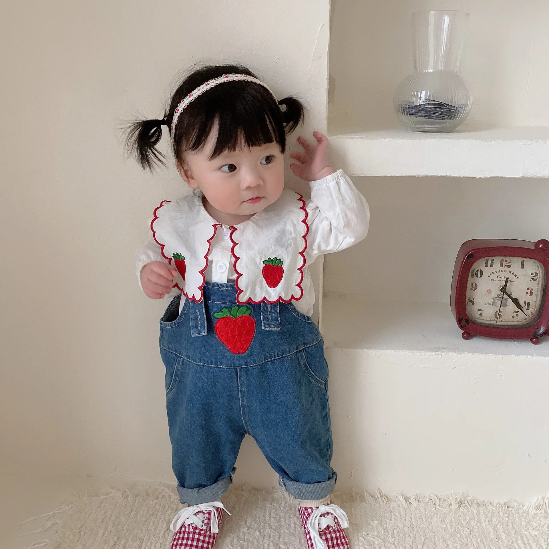 Top Trends: 2023 Spring New Baby Girl Denim Overalls Cute Strawberry Print Little Girls Strap Pants Infant Toddler Jean Overalls Clothes Shoppable Styles