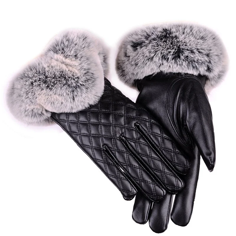 Top Trends: Fashion Women Warm Thick Leather Winter Gloves Elegant Women Ladies Brand Mittens Free Size With Rabbit Fur Female Gloves Shoppable Styles