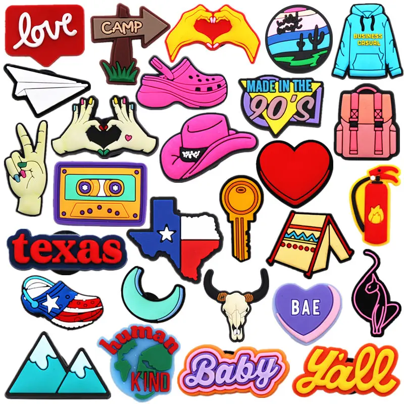 Top Trends: 33 Fashion PVC Shoe Charms Ornaments Texas Designer Shoe Decorations Heart-shaped Accessories Pins Fit Kids X-mas Gift Shoppable Styles