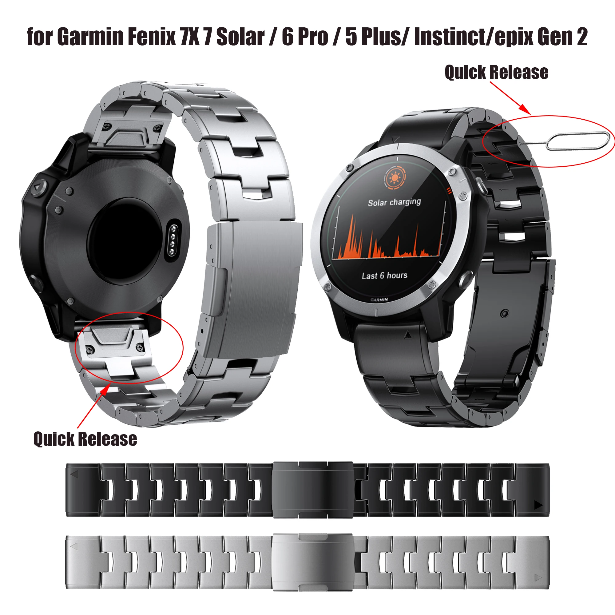 Top Trends: 22 26mm Quick Fit Titanium Metal Watch Band For Garmin Fenix 7X / 7 Solar / 6X / 6 Pro / 5 Plus / epix Gen2 / Instinct 1 / 2 Watchband Strap Shoppable Styles