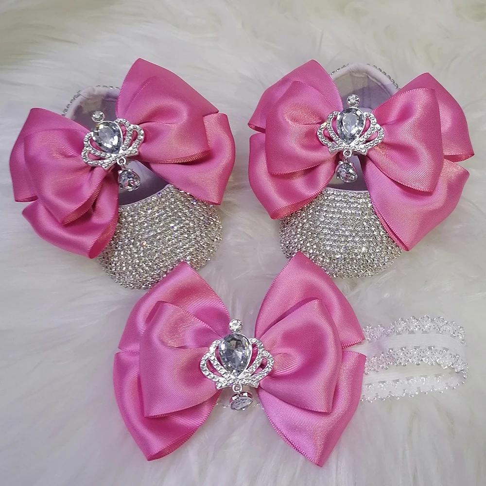 Top Trends: Handmade Bow Rhinestones Baby Girl Kids Shoes Hairband Sunglasses Comb First Walker Sparkle Bling Crystals Princess Shower Gift Shoppable Styles