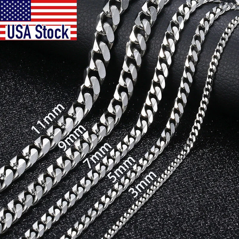 Top Trends: 3 / 5 / 7 / 9 / 11mm Men's Silver Color Necklace Stainless Steel Cuban Link Chain For Mens Womens Basic Black Gold Tone Chokers KNM07 Shoppable Styles