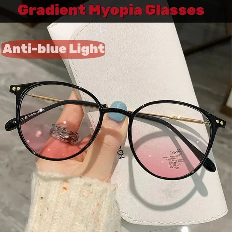 Top Trends: Fashion Gradient Myopia Galsses Men Women Anti-Blue-Ray Reading Eyeglasses Round Frame Eyewear Optical Glasses Diopter 0 To -4.0 Shoppable Styles