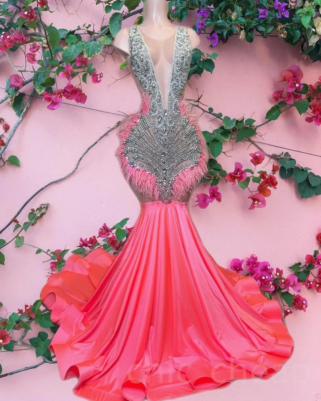 Top Trends: Watermelon African American Prom Dresses Mermaid Sheer Feather Beaded Black Girls Nigeria Robe De Soiree Evening Dress Gown Shoppable Styles