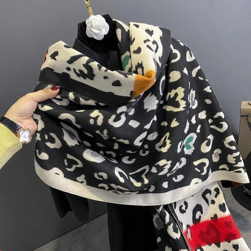 Top Trends: Designer Brand Winter Scarf Women Warm Cashmere Shawl Wraps Thick Pashmina Blanket Scarves Leopard Print Bufandas Female Foulard Shoppable Styles - Image 4